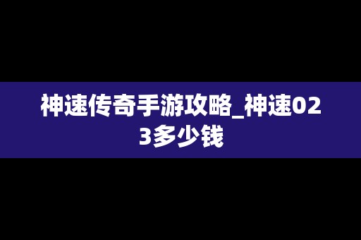 神速传奇手游攻略_神速023多少钱