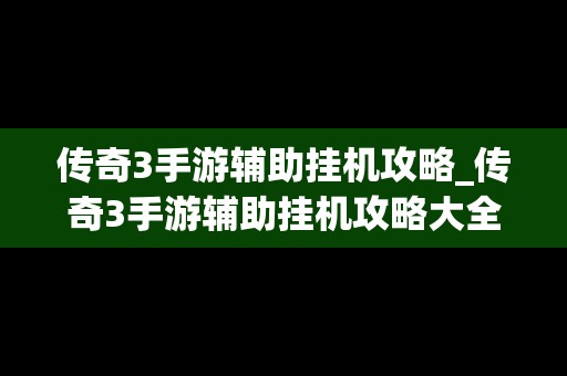 传奇3手游辅助挂机攻略_传奇3手游辅助挂机攻略大全