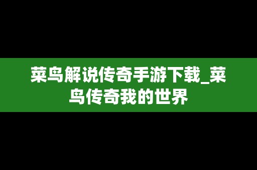 菜鸟解说传奇手游下载_菜鸟传奇我的世界