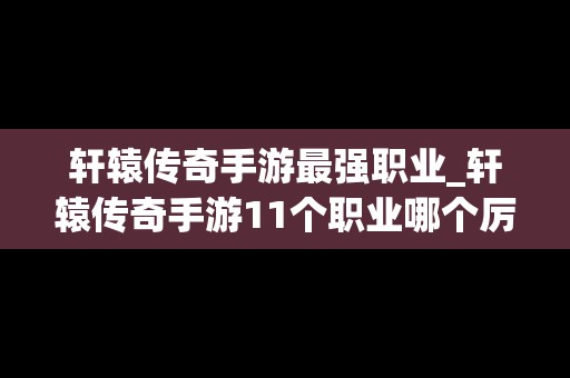 轩辕传奇手游最强职业_轩辕传奇手游11个职业哪个厉害