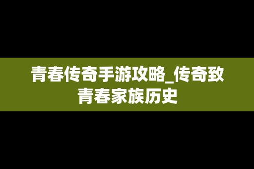 青春传奇手游攻略_传奇致青春家族历史