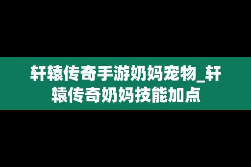 轩辕传奇手游奶妈宠物_轩辕传奇奶妈技能加点