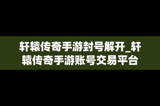 轩辕传奇手游封号解开_轩辕传奇手游账号交易平台