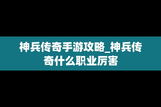 神兵传奇手游攻略_神兵传奇什么职业厉害