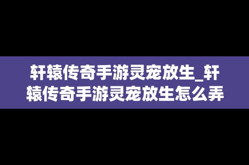 轩辕传奇手游灵宠放生_轩辕传奇手游灵宠放生怎么弄