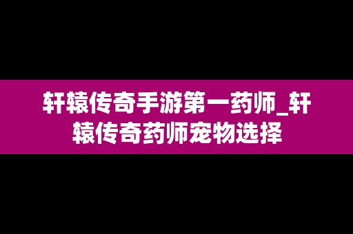 轩辕传奇手游第一药师_轩辕传奇药师宠物选择