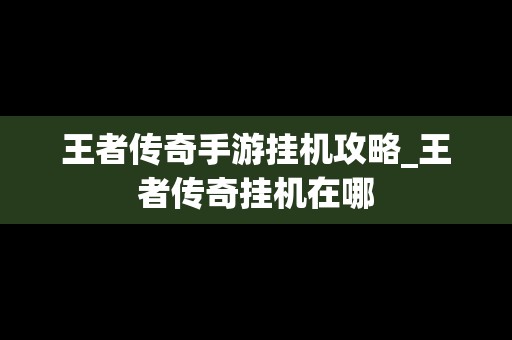 王者传奇手游挂机攻略_王者传奇挂机在哪