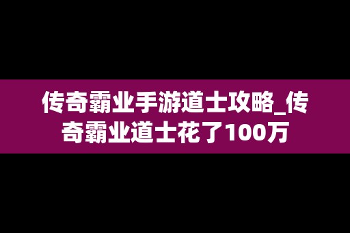 传奇霸业手游道士攻略_传奇霸业道士花了100万