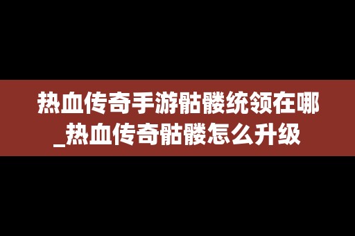 热血传奇手游骷髅统领在哪_热血传奇骷髅怎么升级