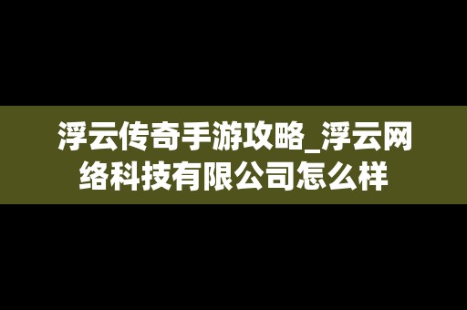 浮云传奇手游攻略_浮云网络科技有限公司怎么样