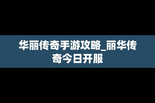 华丽传奇手游攻略_丽华传奇今日开服