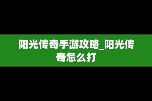 阳光传奇手游攻略_阳光传奇怎么打