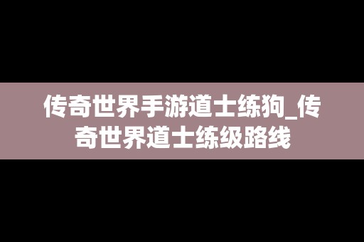 传奇世界手游道士练狗_传奇世界道士练级路线