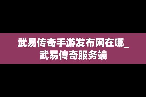 武易传奇手游发布网在哪_武易传奇服务端