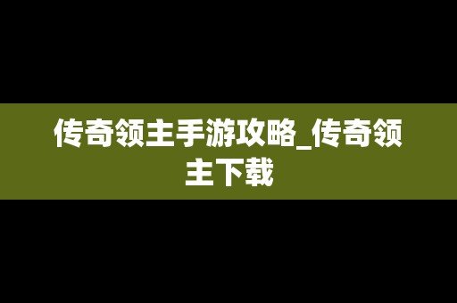 传奇领主手游攻略_传奇领主下载