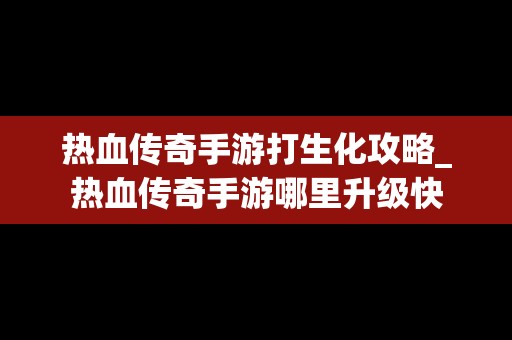 热血传奇手游打生化攻略_热血传奇手游哪里升级快