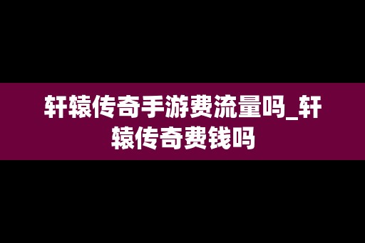 轩辕传奇手游费流量吗_轩辕传奇费钱吗