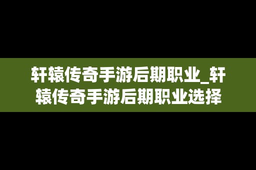 轩辕传奇手游后期职业_轩辕传奇手游后期职业选择