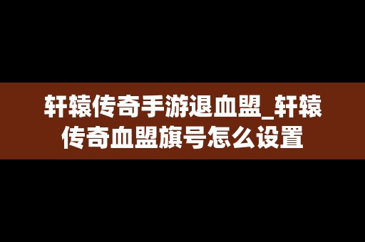 轩辕传奇手游退血盟_轩辕传奇血盟旗号怎么设置