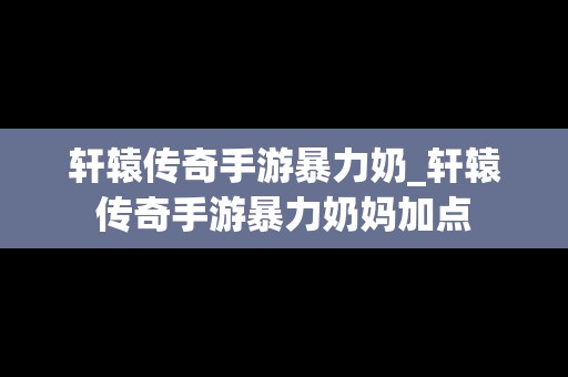 轩辕传奇手游暴力奶_轩辕传奇手游暴力奶妈加点