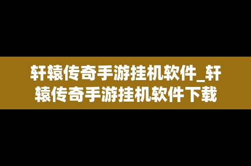 轩辕传奇手游挂机软件_轩辕传奇手游挂机软件下载