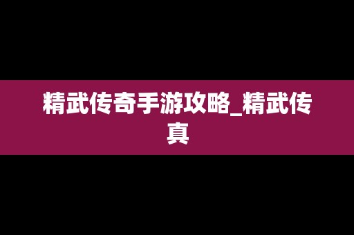 精武传奇手游攻略_精武传真