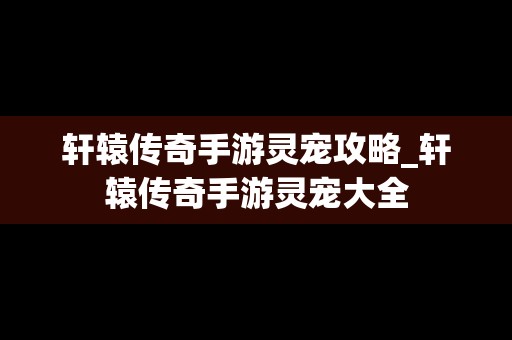 轩辕传奇手游灵宠攻略_轩辕传奇手游灵宠大全